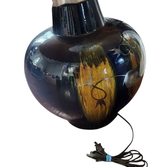 Vintage Mid Century Modern Table Lamp Gazelle Ram Drip Glaze Pottery Pleat Shade - Picture 9 of 14